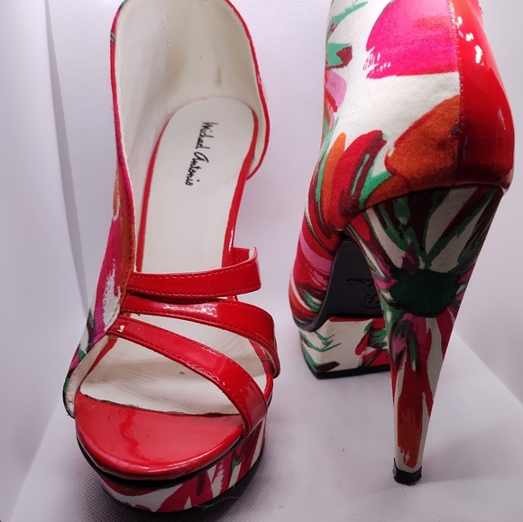 Michael Antonio Shoes - Red & White Flowered Heels